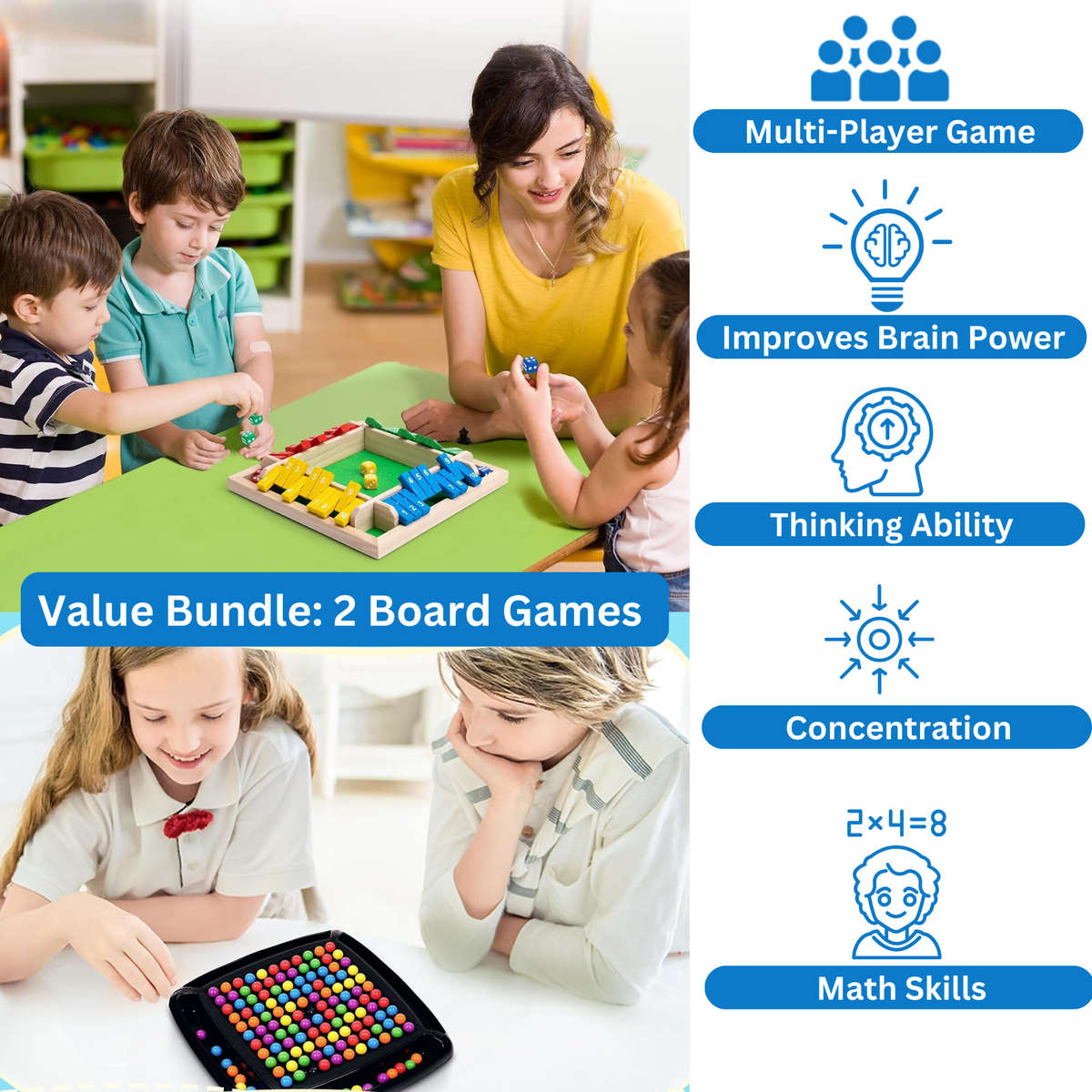 2-in-1 Family Board Game Set: Shut the Box & 120-Ball Colour Match Game