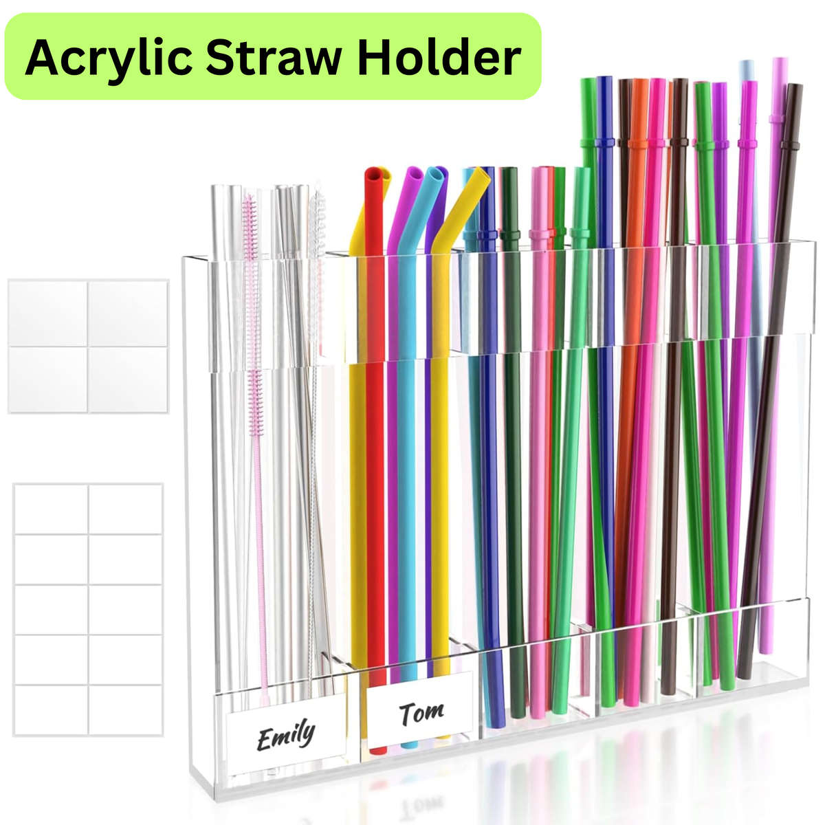 25 cm Acrylic Straw Holder & Organiser for Cabinet Door or Countertop
