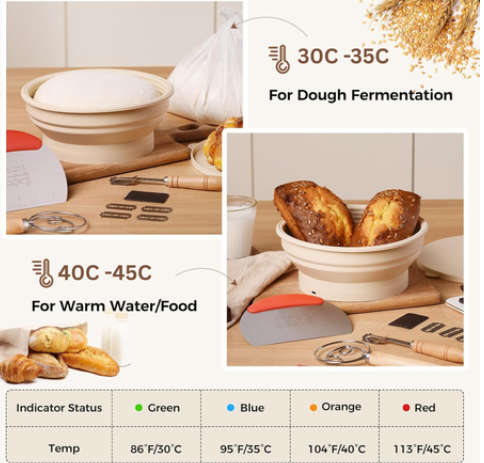 9 Pcs Electric Banneton Sourdough Bread Proofing Basket Set,Silicone Warmer