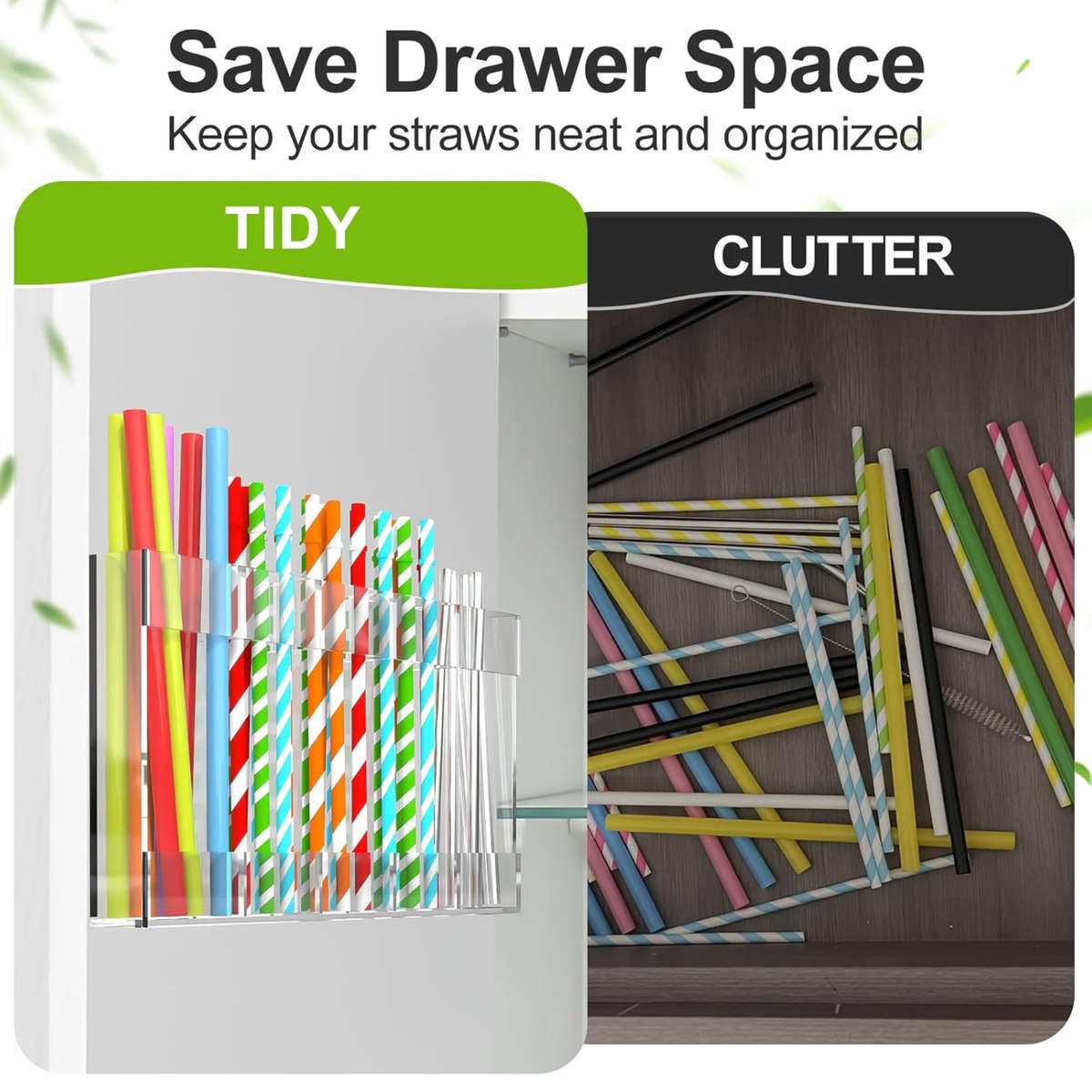 25 cm Acrylic Straw Holder & Organiser for Cabinet Door or Countertop