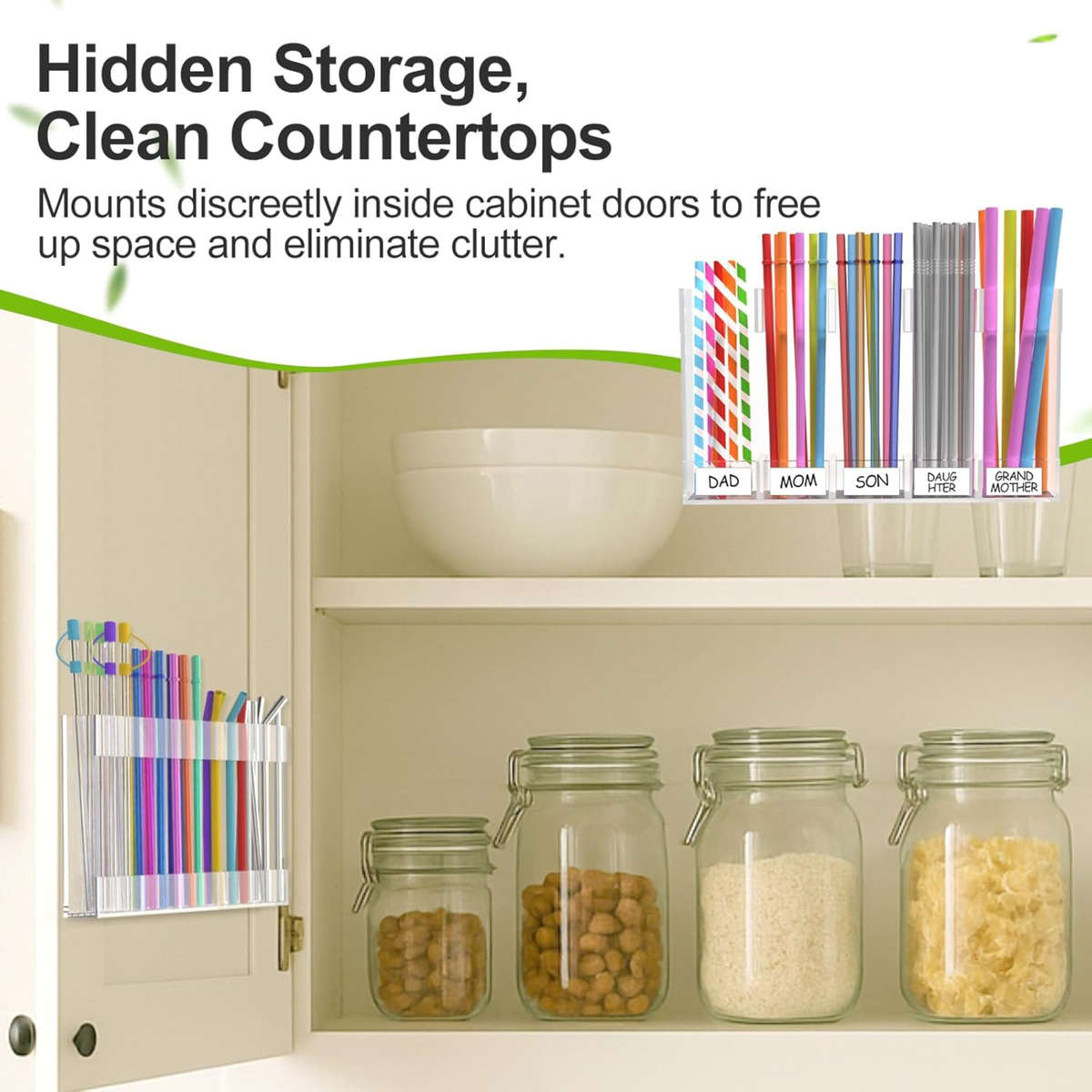 25 cm Acrylic Straw Holder & Organiser for Cabinet Door or Countertop