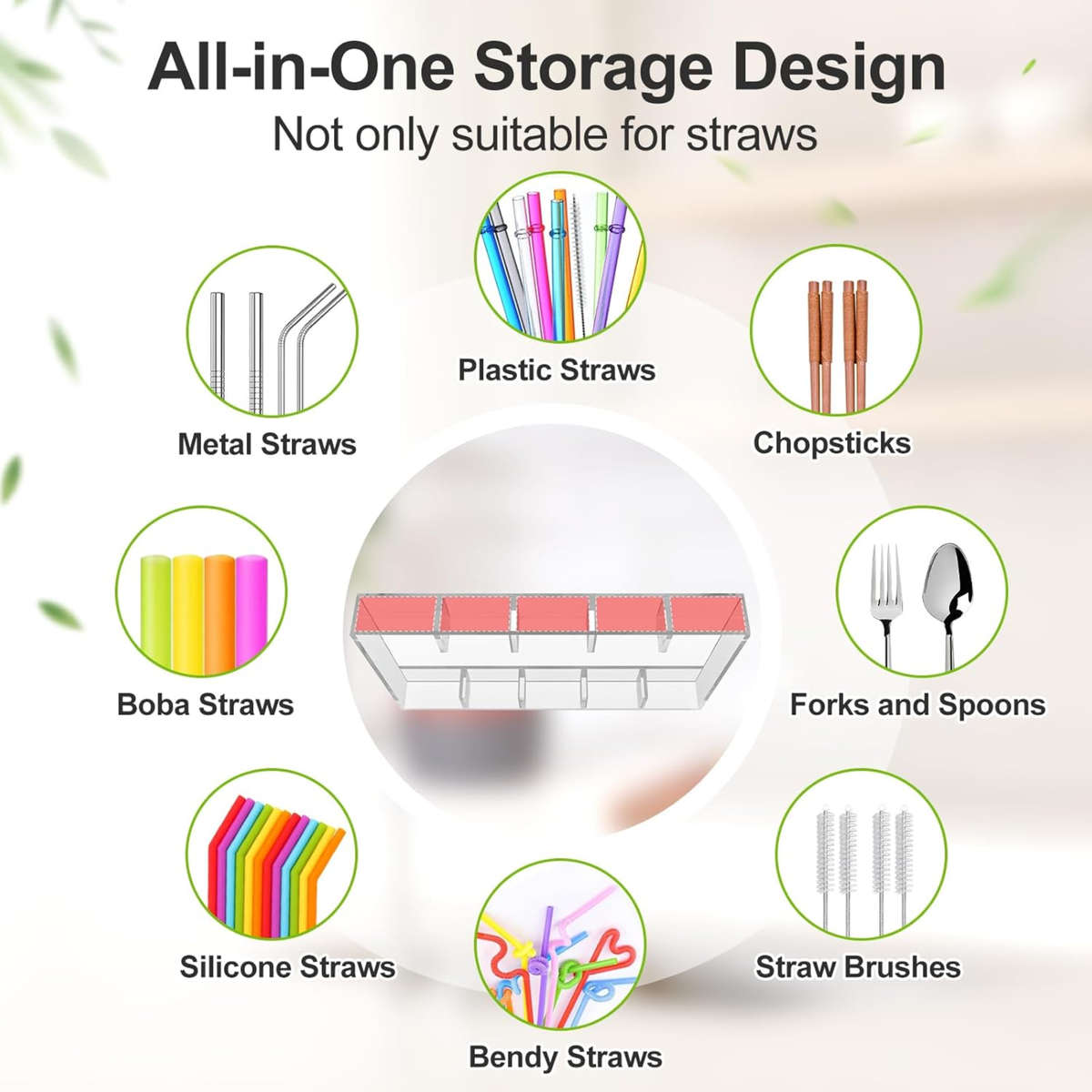25 cm Acrylic Straw Holder & Organiser for Cabinet Door or Countertop
