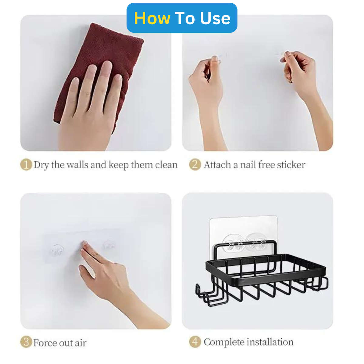 Shower Caddy with Hooks, Bathroom Organizers, Premium Metal, Adhesive - 8 Piece