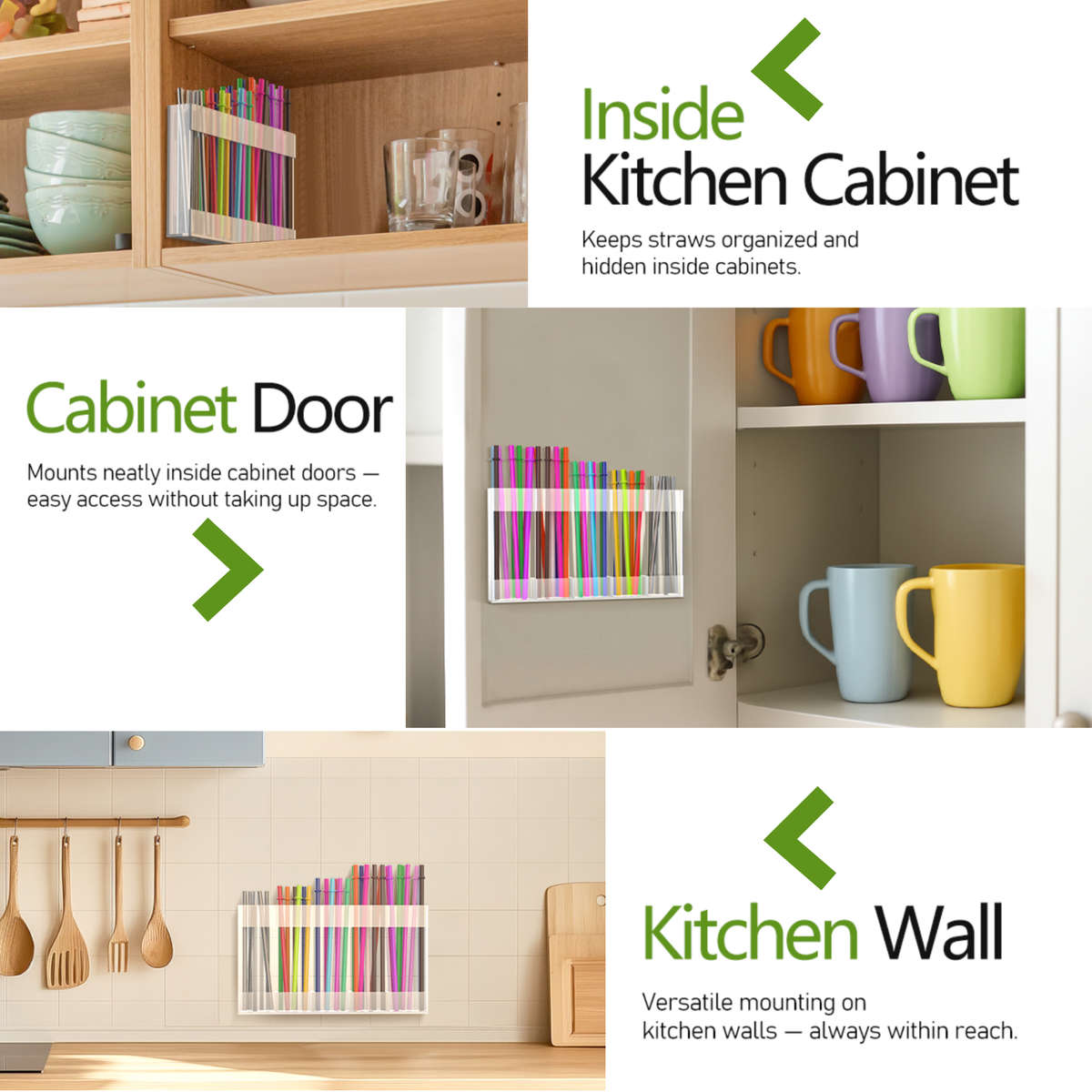 25 cm Acrylic Straw Holder & Organiser for Cabinet Door or Countertop