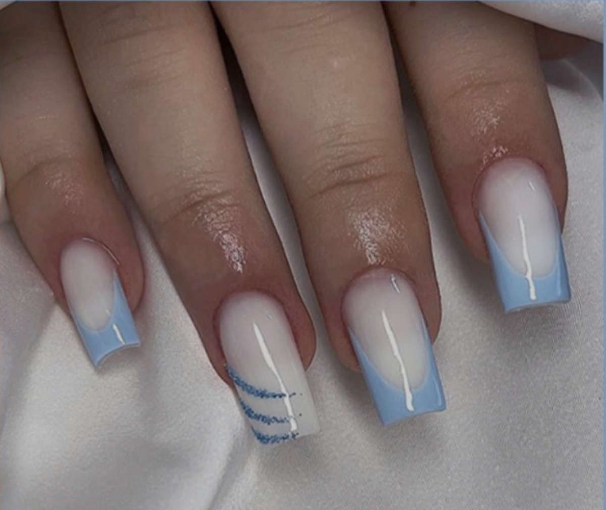 Blue Skies French Tips Press On Nails