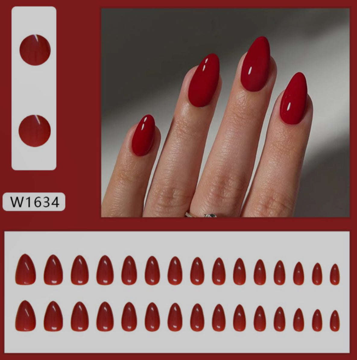 Ruby Red Almond Press On Nails