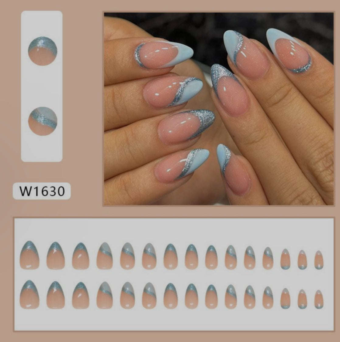 Frosted Swirl Almond French Tips Press On Nails