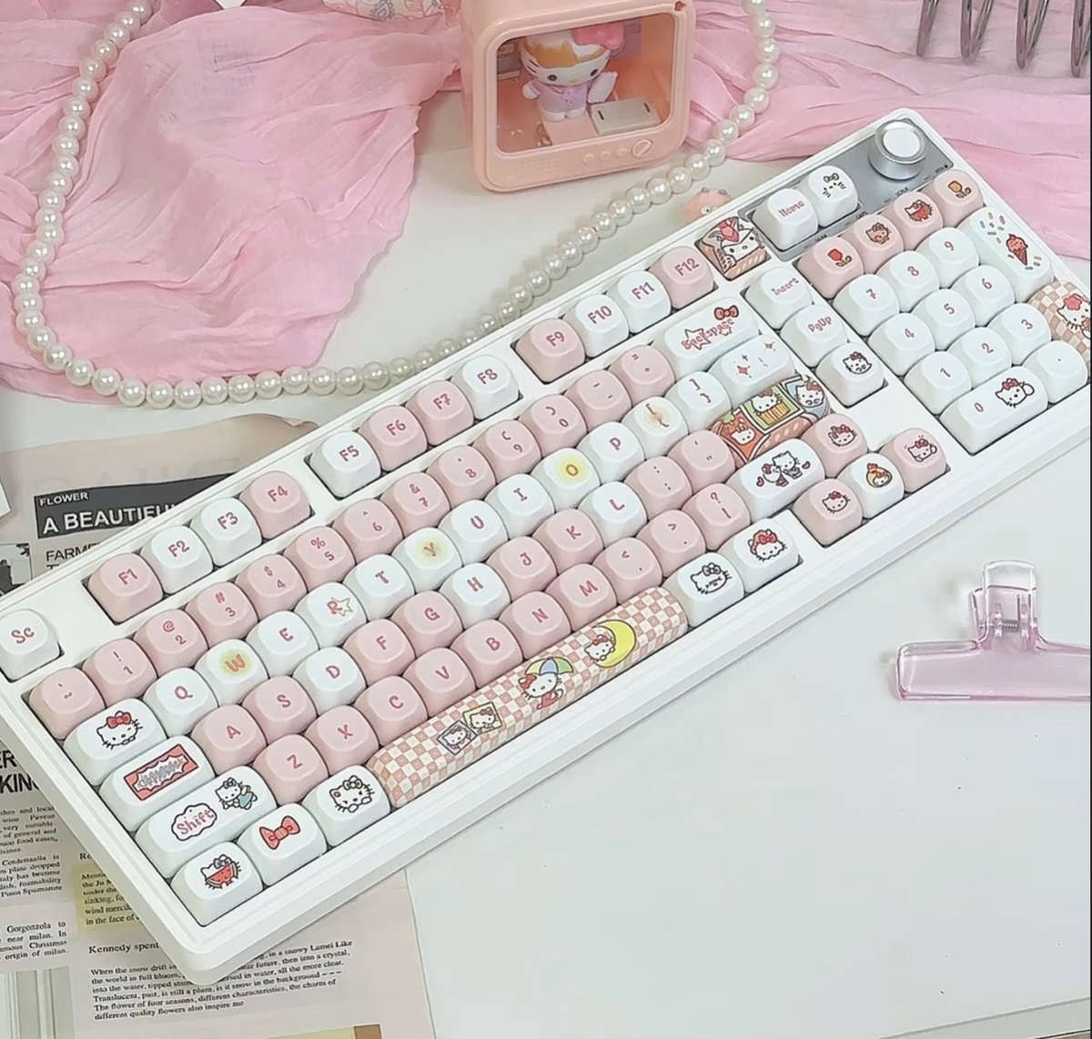 The Hello Kitty Pink Ribbon Mechanical Keyboard
