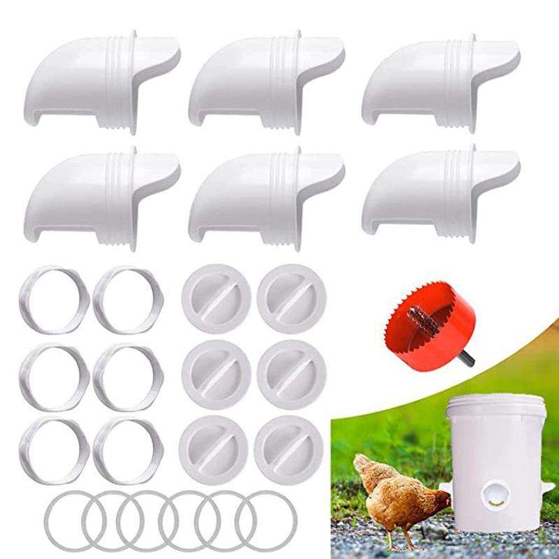 DIY Chicken Feeders Automatic Poultry Feeders Kit for Buckets, Barrels, Troughs, Spec: 6pcs/set W...