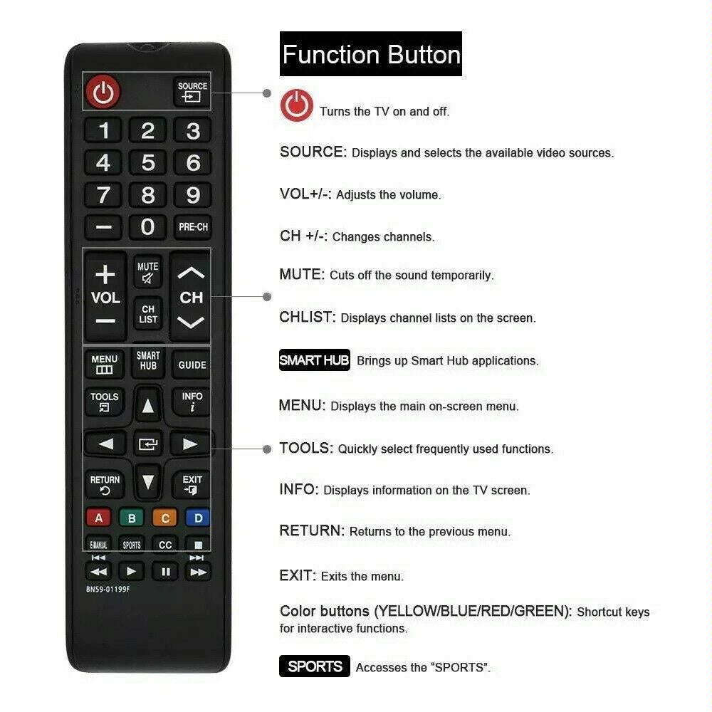 BN59-01199F For Samsung LED LCD Smart TV Remote Control Replacement Part(Black)