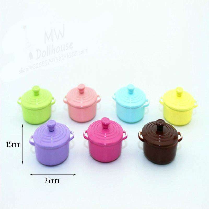 Doll House Mini Accessories Kitchen Cooking Utensils Mini Candy Color Soup Pot(Green)