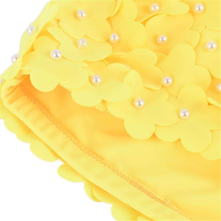 Pearl Three-dimensional Handmade Flower Swimming Cap for Women(Royal Blue)