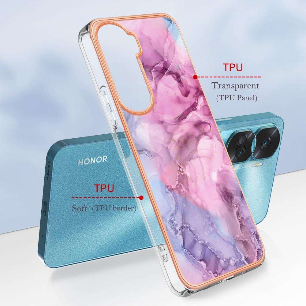 For Honor 90 Lite 5G Electroplating Marble Dual-side IMD Phone Case(Pink 013)