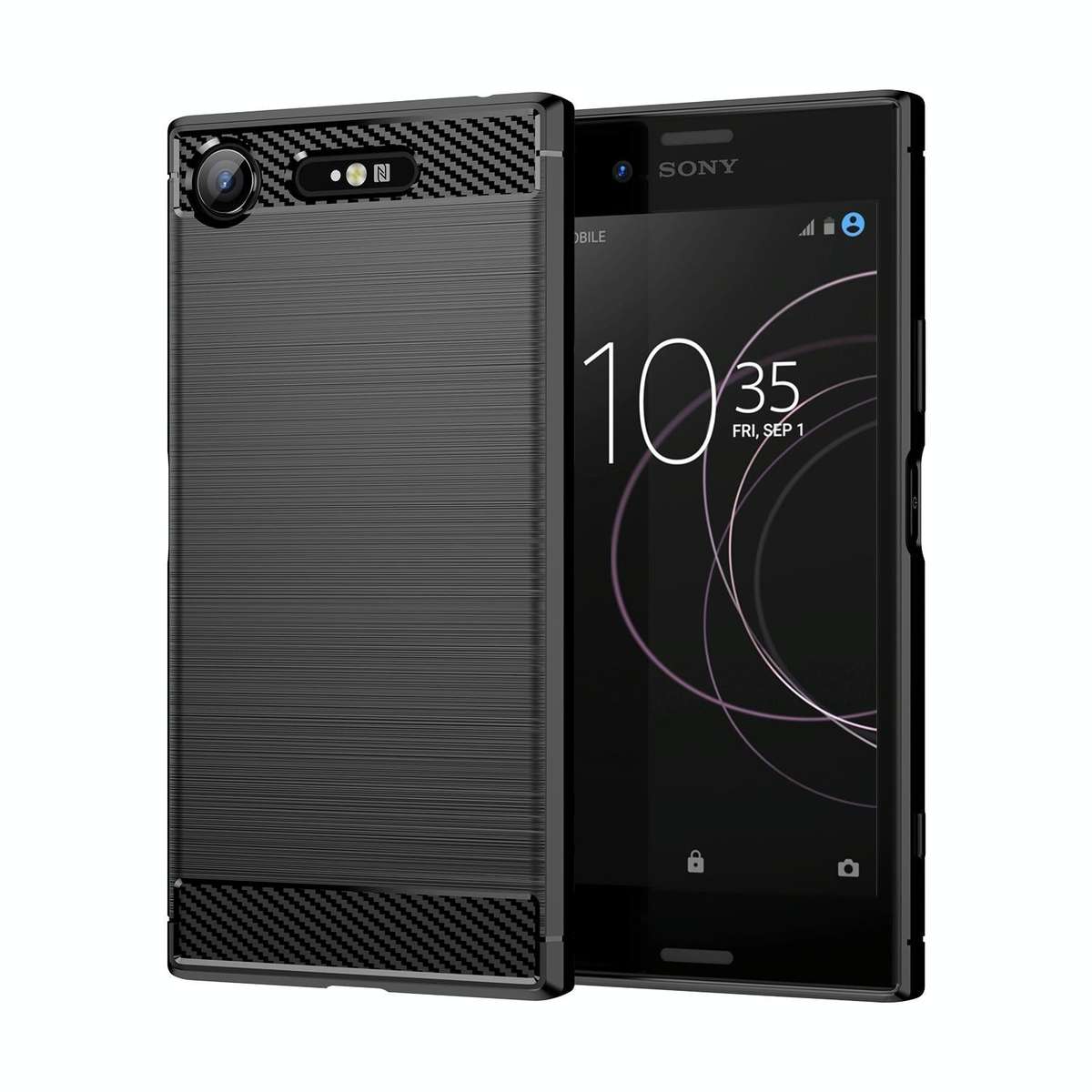 For Sony Xperia XZ1 Brushed Texture Carbon Fiber TPU Phone Case(Black)
