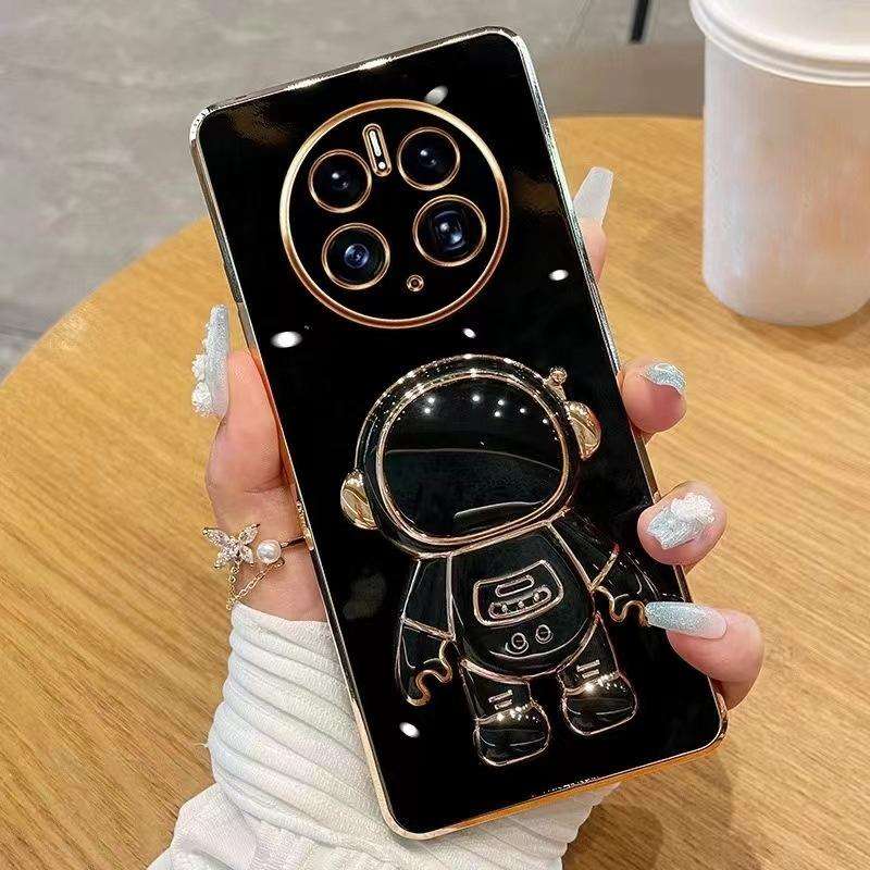 For Huawei Mate 50 Pro Electroplating Astronaut Holder Phone Case(Black)