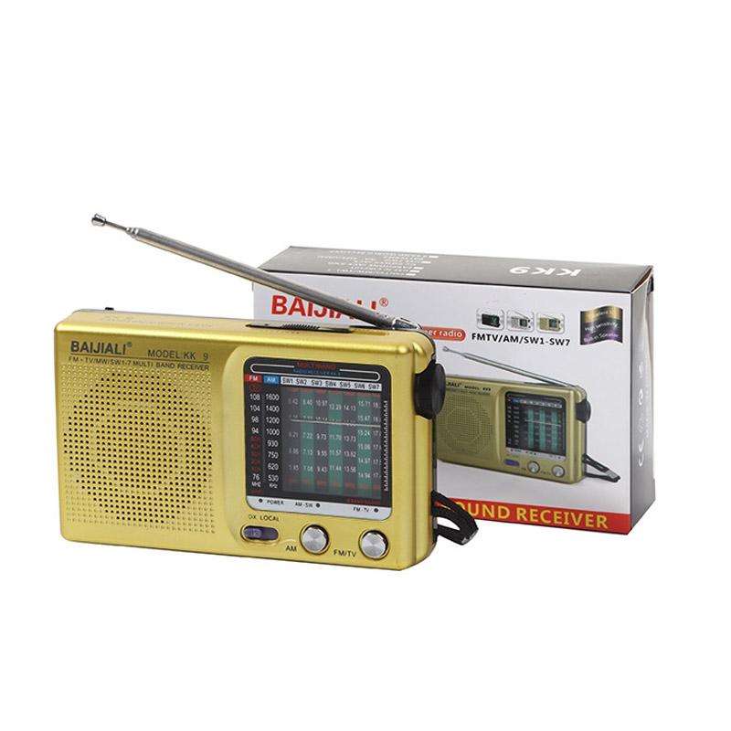 BAIJIALI KK9 Full-band Radio Player Portable Retro Multifunctional Mini Radio(Gold)