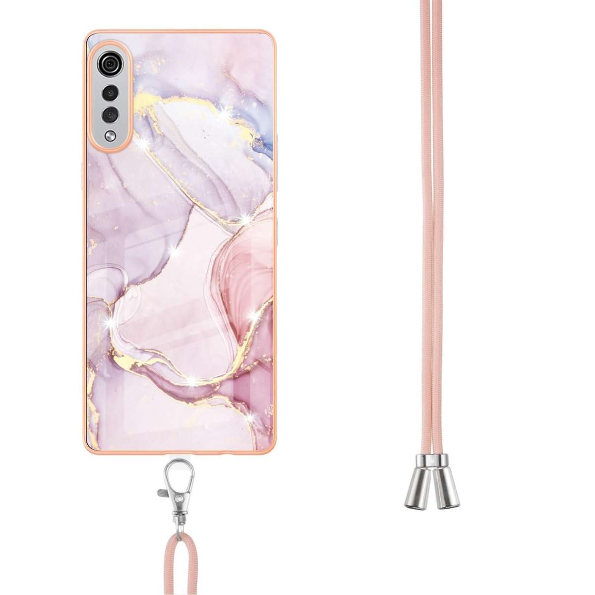 For LG Velvet 4G / 5G / G9 Electroplating Marble Pattern IMD TPU Shockproof Case with Neck Lanyar...