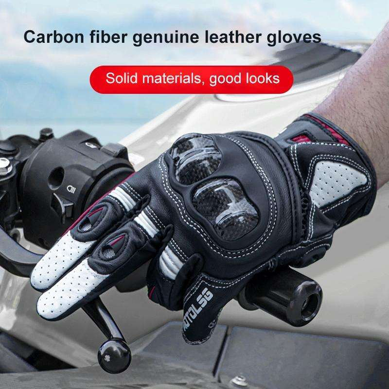 One Pair Genuine Leather Motorcycle Gloves with Carbon Fiber Hard Knuckle Touch Screen, Size:XL(B...