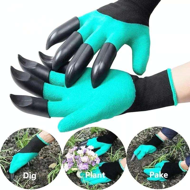 A Pair Latex Gloves with Claws ABS Plastic Gloves for Digging and Planting(Black)