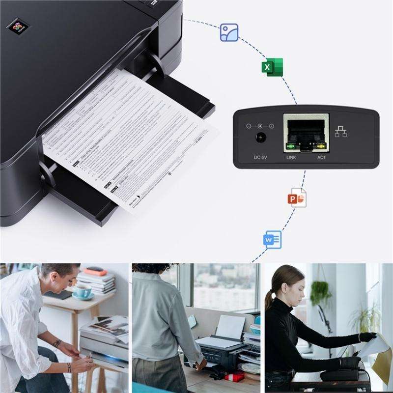 WAVLINK NU72P11 100Mbps Network Print Server USB 2.0 Network Printer Power Adapter(EU Plug)