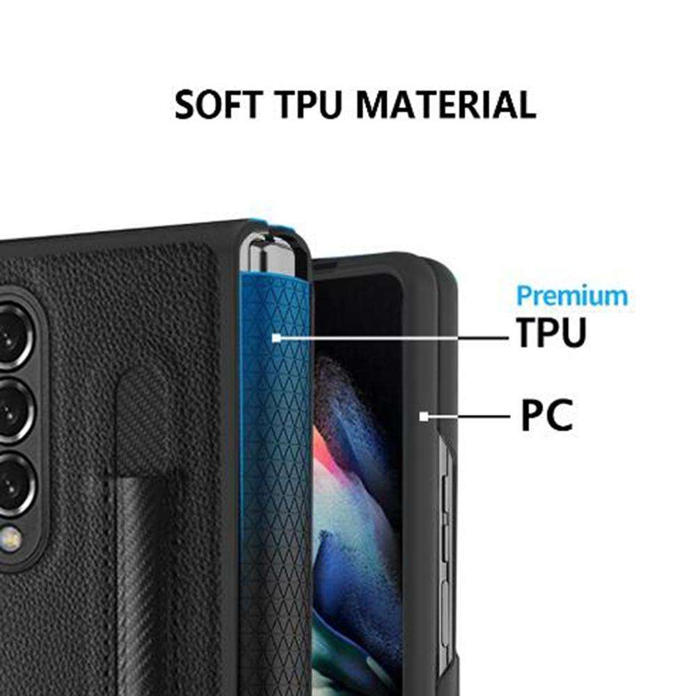 For Samsung Galaxy Z Fold4 Litchi Texture Hinge Protection Folding Phone Case(Black)