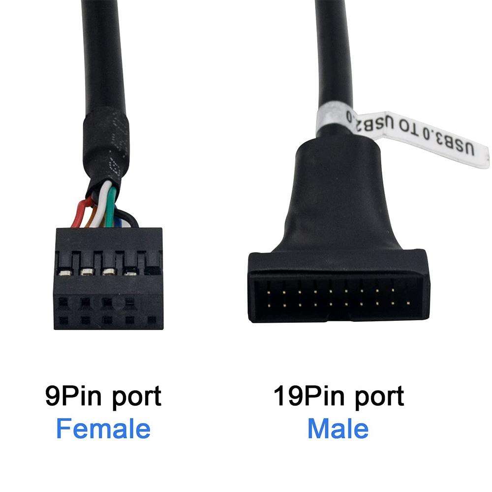USB 2.0 9Pin Motherboard Female to USB 3.0 19Pin Housing Male Adapter Cable, Length: 15cm(Black)