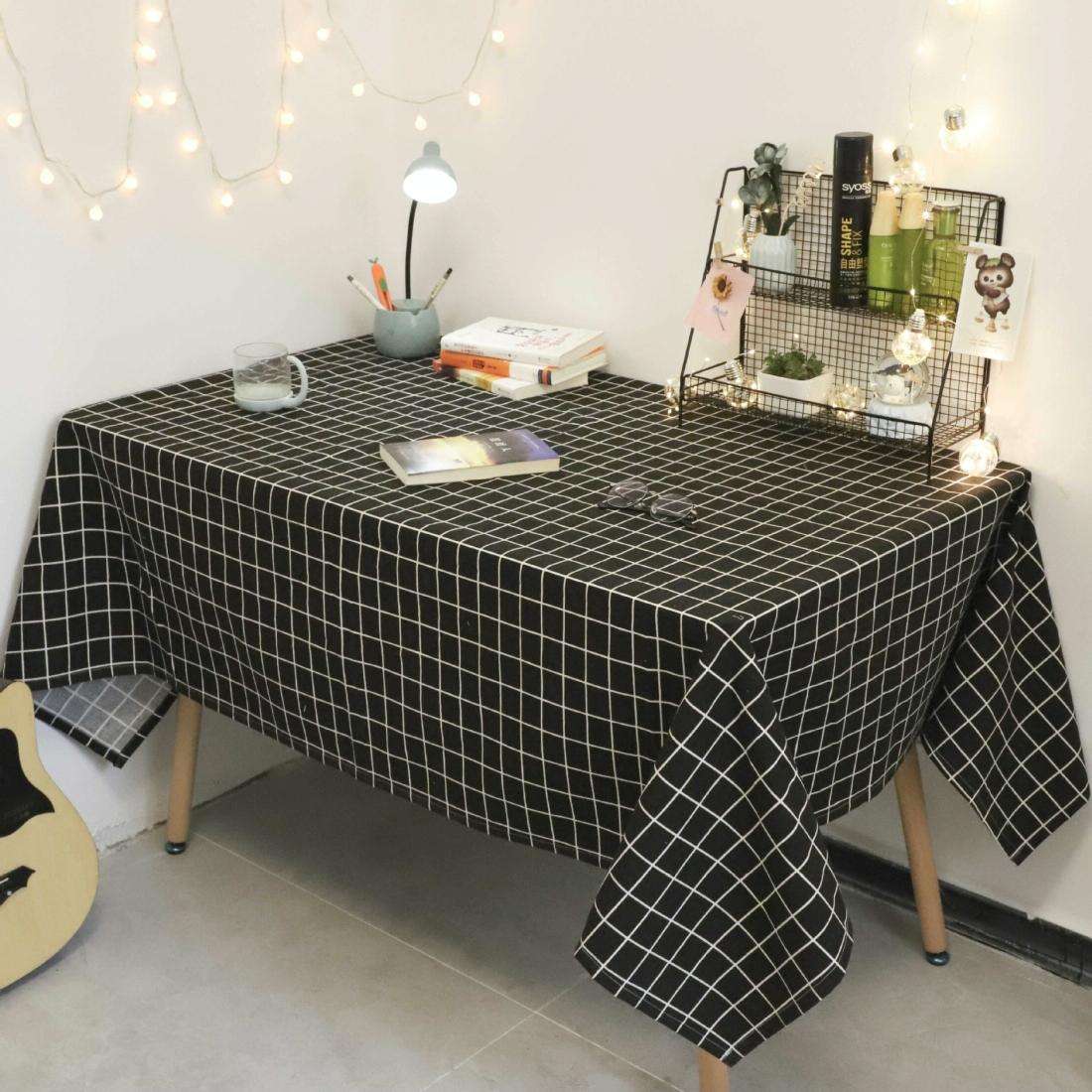 Square Checkered Tablecloth Furniture Table Dust-proof Decoration Cloth, Size:90x90cm(Black)