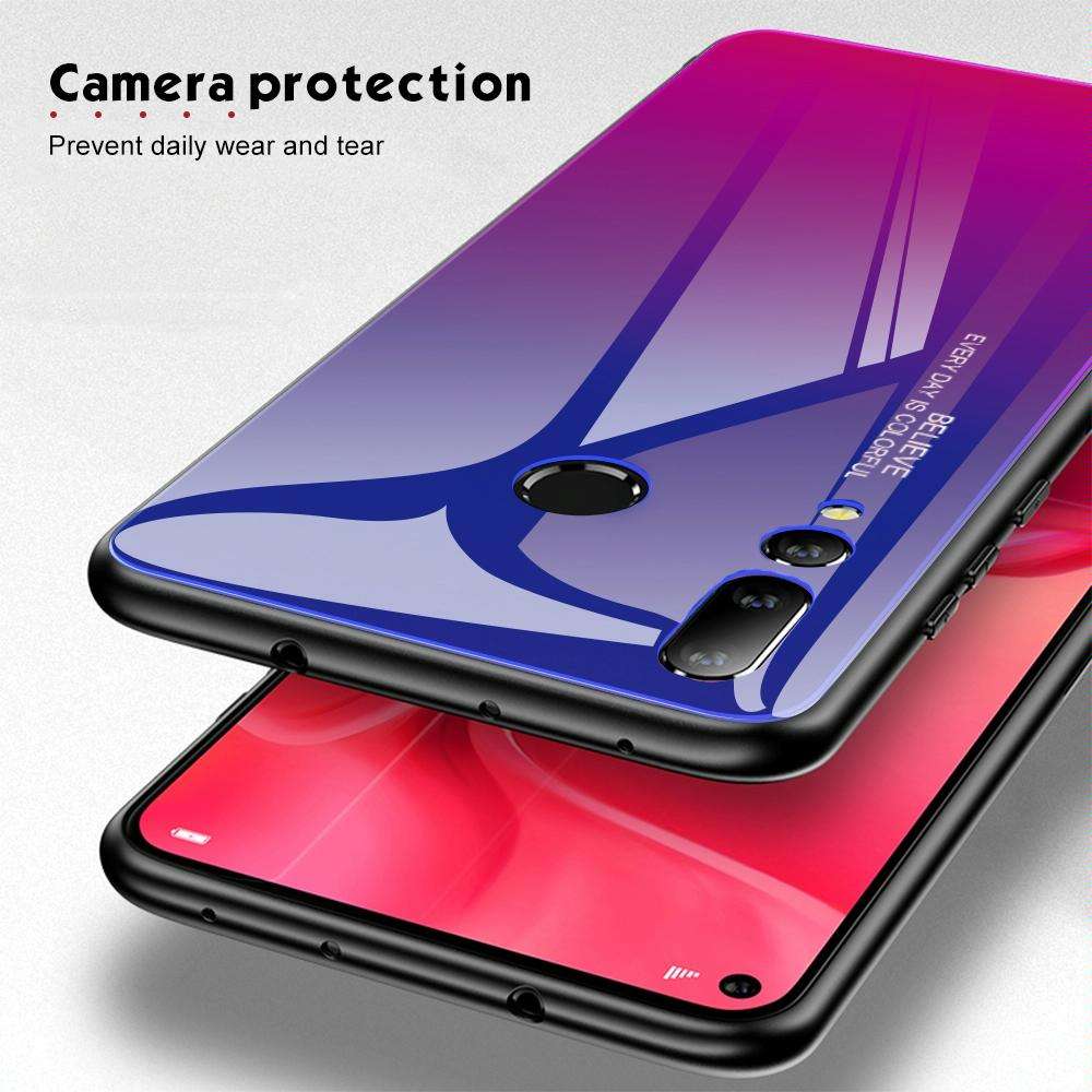 For Huawei Nova 4 Gradient Color Glass Case(Red Blue)