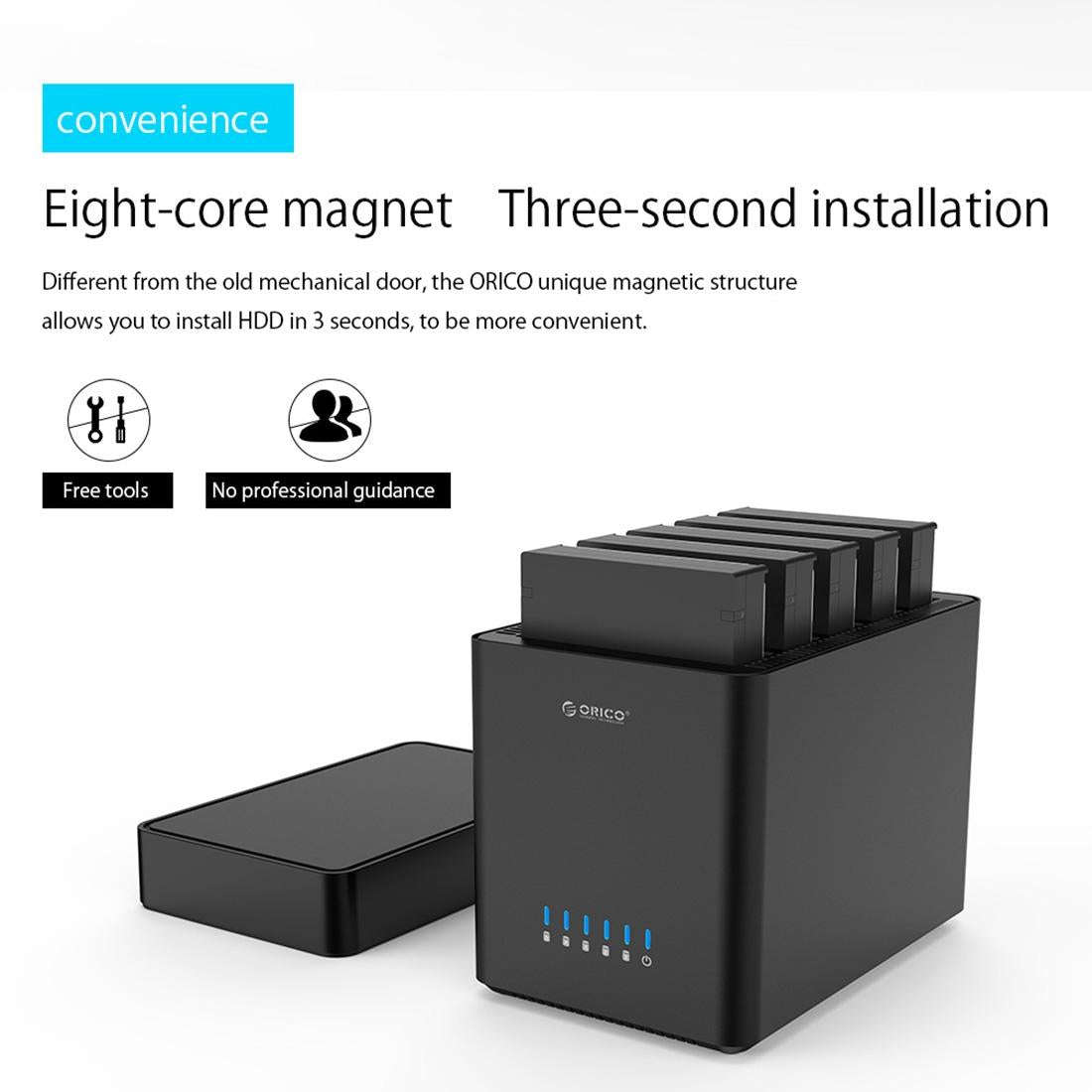 ORICO DS500C3 3.5 inch 5 Bay Magnetic-type USB-C / Type-C Hard Drive Enclosure with Blue LED Indi...