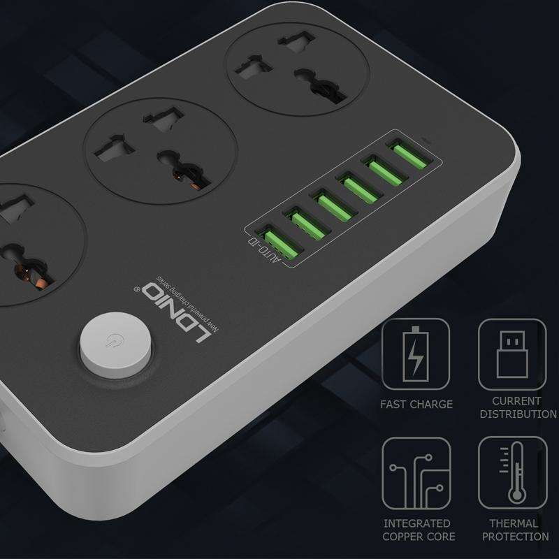 LDNIO SC3604 6 x USB Ports Multi-function Travel Home Office Socket, Cable Length: 2m, US Plug