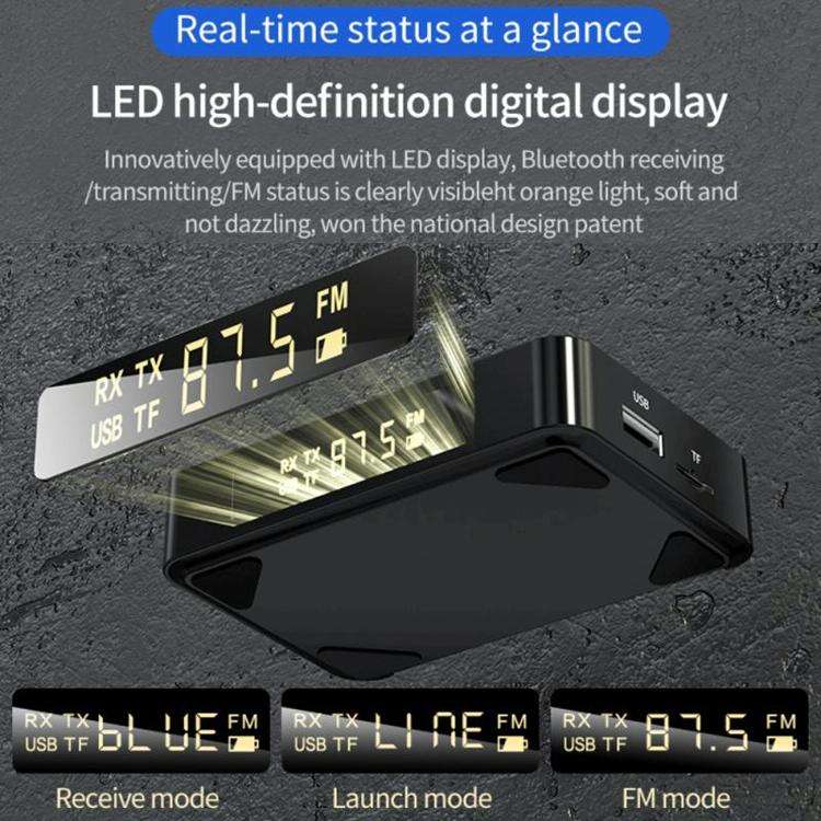 M6 NFC Bluetooth 5.0 Receiver & Transmitter & FM 3 In 1 Adapter(Black)