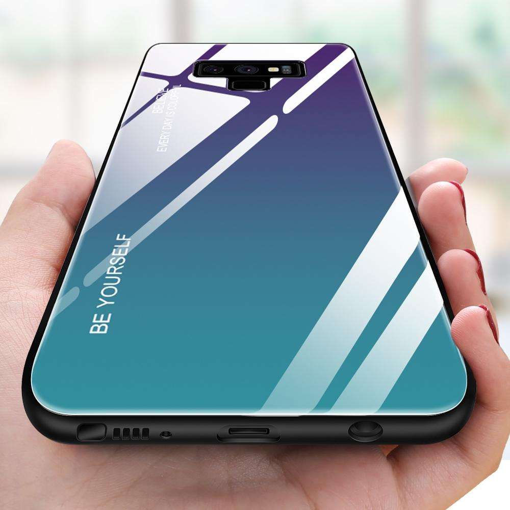 For Galaxy Note 9 Gradient Color Glass Case(Blue)
