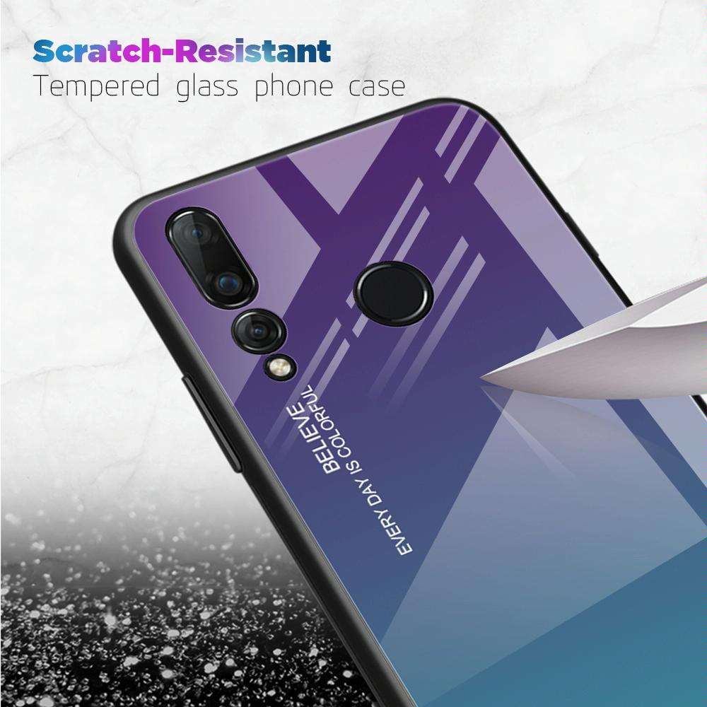 For Huawei Nova 4 Gradient Color Glass Case(Red Blue)