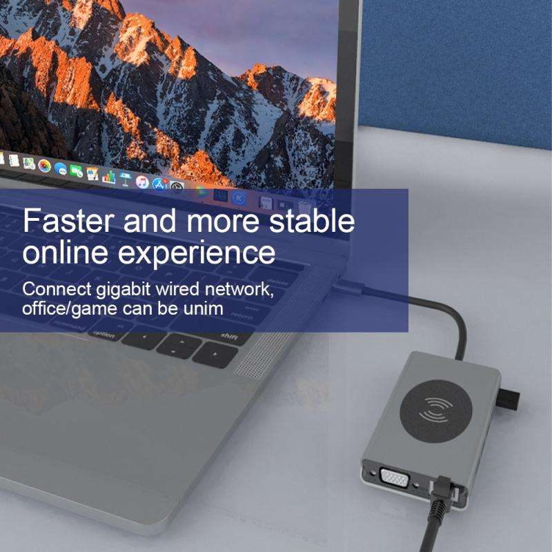 BX15W USB HUB Type-C Docking Station with Wireless Charge Function(15 in 1)