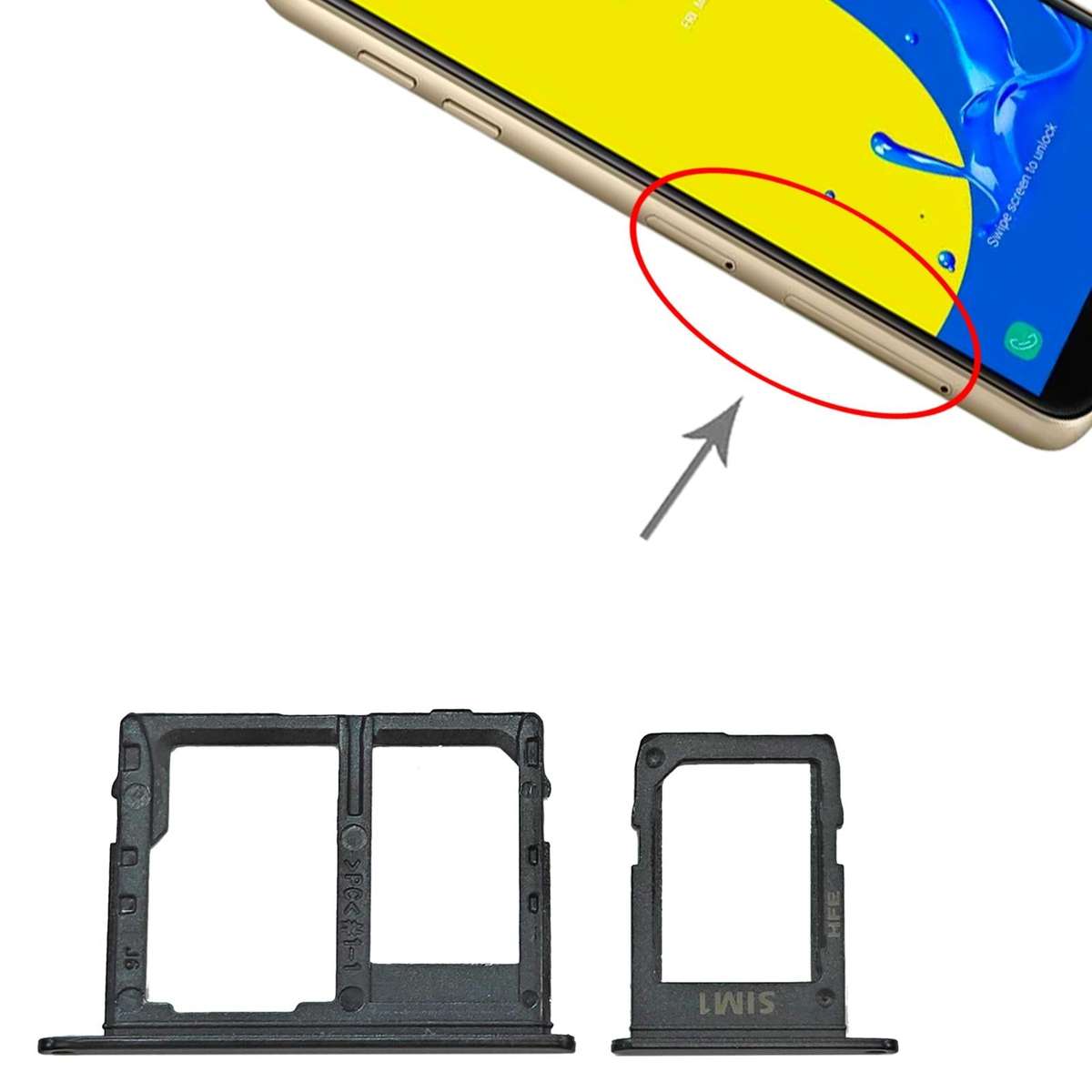 For Samsung Galaxy J4 2018 SM-J400 SIM Card Tray + SIM + Micro SD Card Tray (Black)