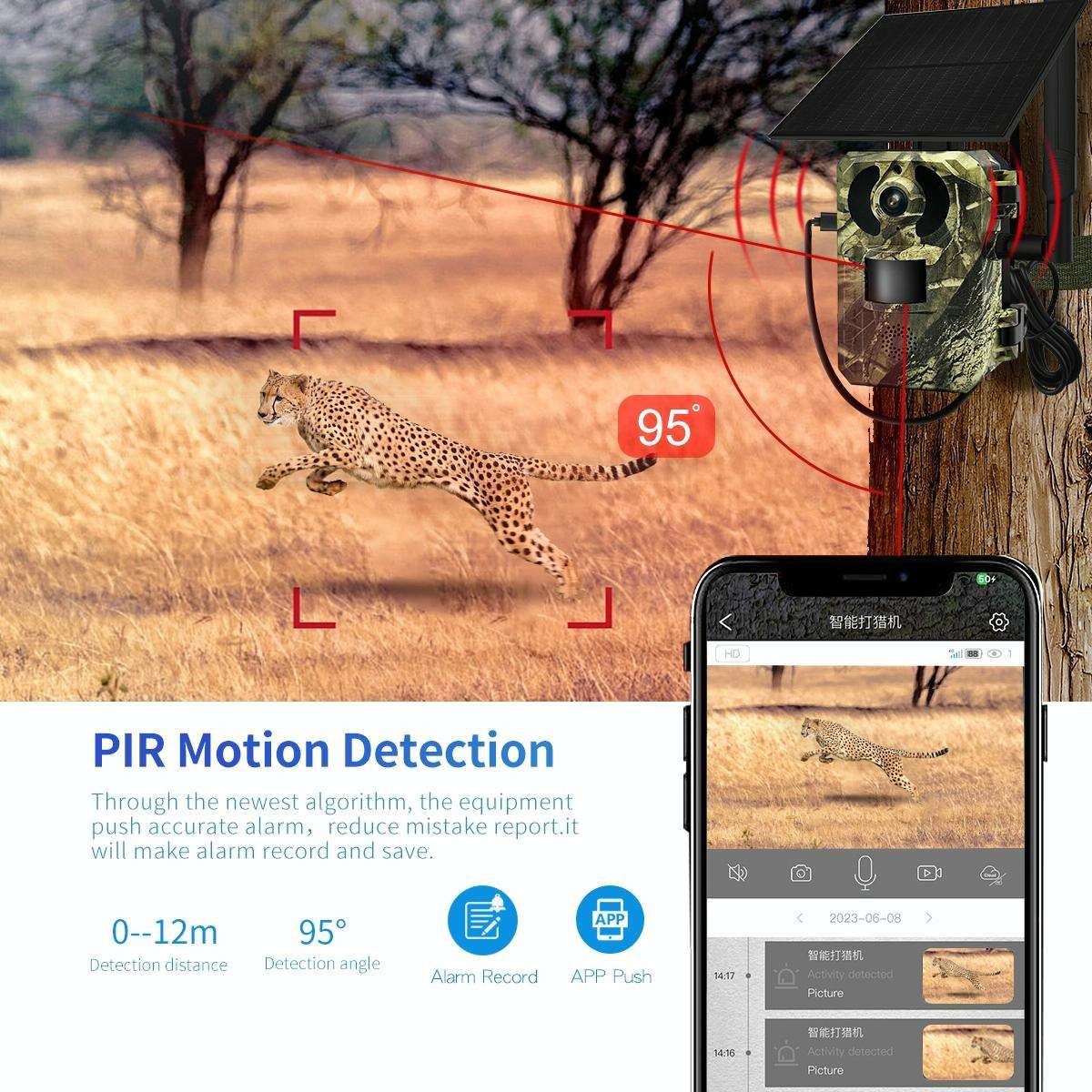 ESCAM QF380 4MP Network Solar PIR Alert Smart Wildlife Hunting Camera, 4G:EU Version(Camouflage)