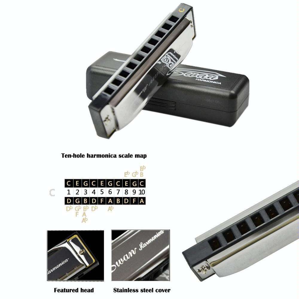Swan 10 Holes Full-scale Bruce Harmonica Beginner Children Adult Students Playing Musical Instrum...