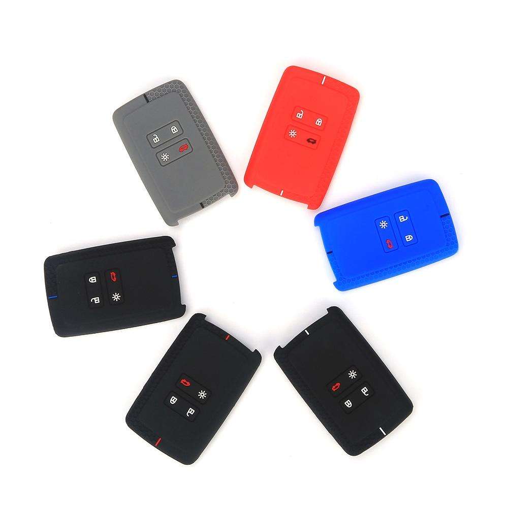 For Renault Koleos/Megane 2pcs 4 Button Honeycomb Pattern Silicone Key Cover(Black Red Line)