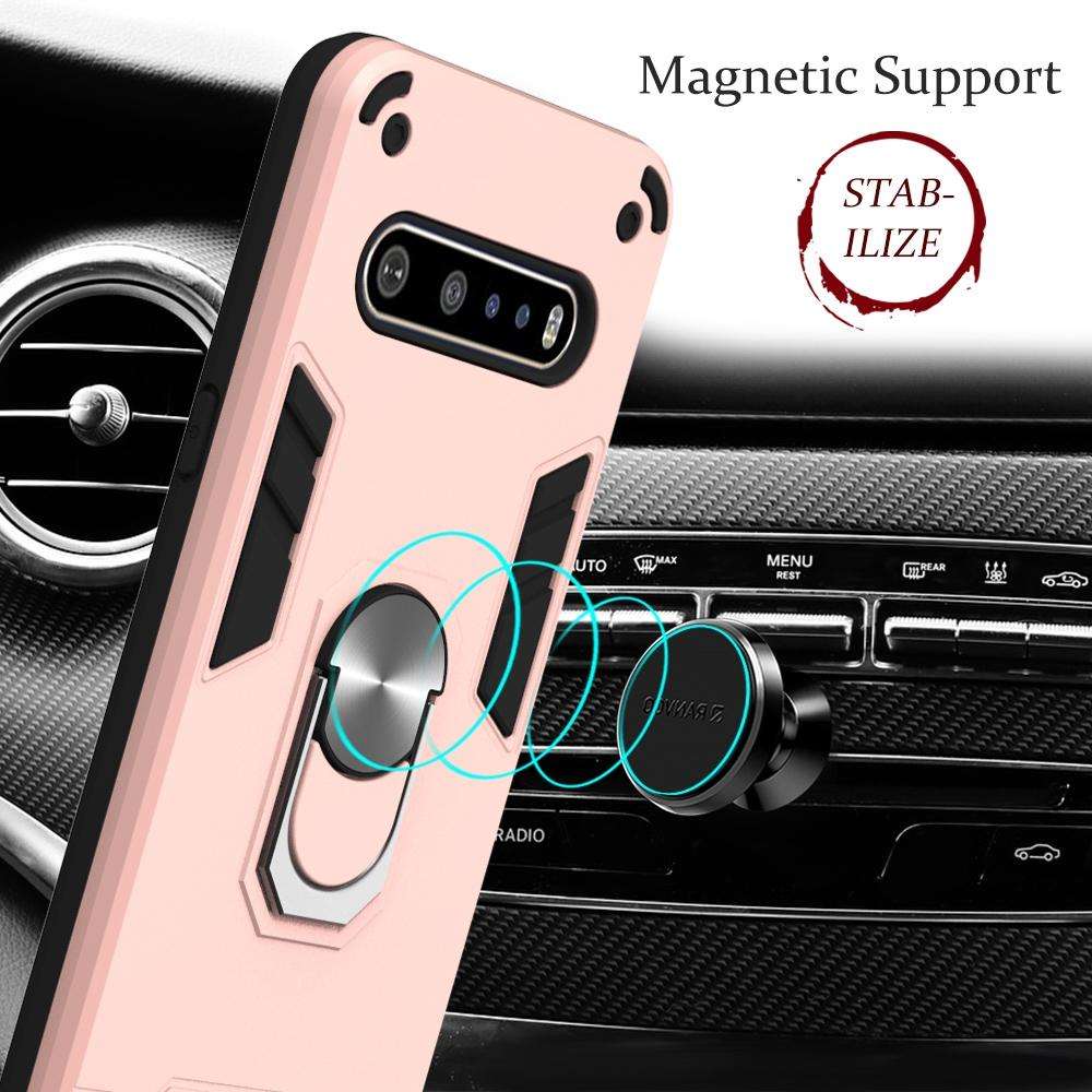 For LG V60 ThinQ 5G 2 in 1 Armour Series PC + TPU Protective Case with Ring Holder(Black)