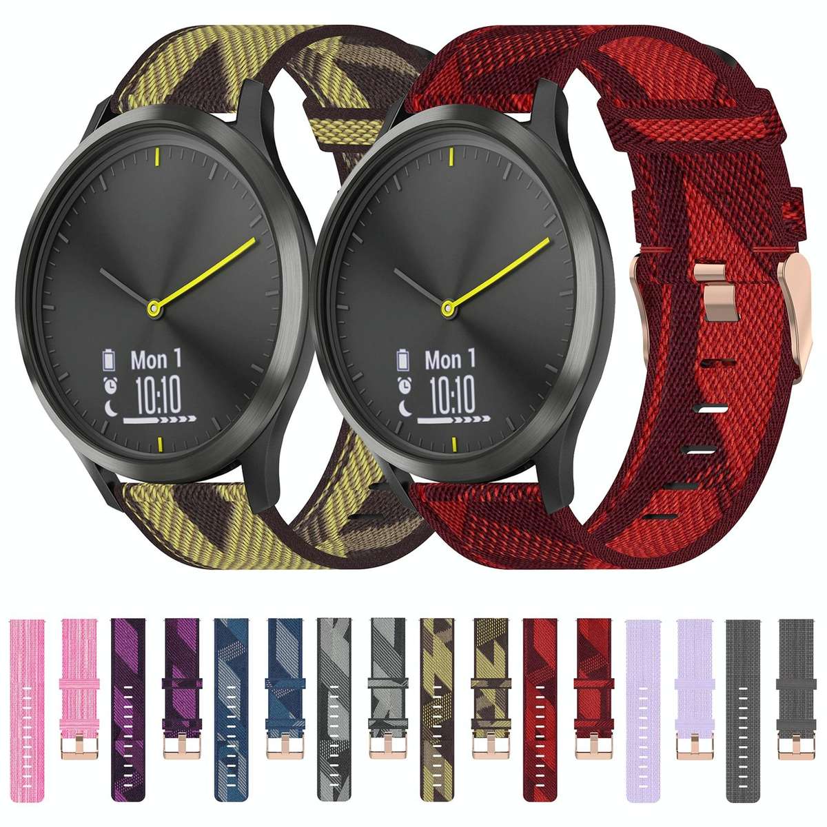 For Garmin Vivomove HR Sport 20mm Nylon Woven Watch Band(Dark Grey)