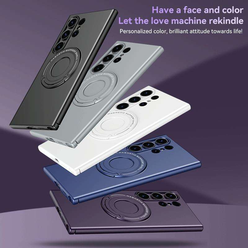 For Samsung Galaxy S24 Ultra 5G Matte Magsafe Magnetic Phone Case with Trolley Holder(Black)