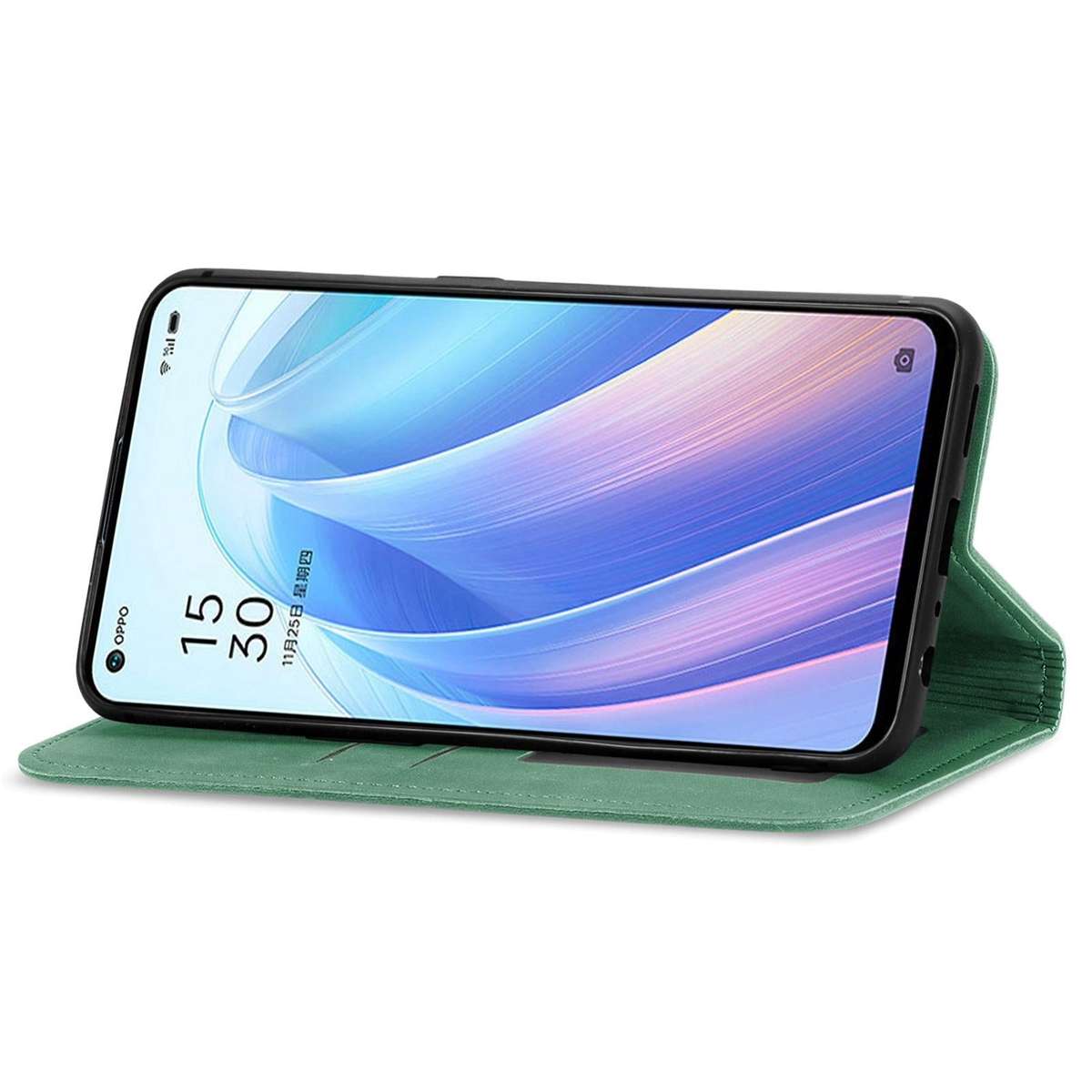 For OPPO Reno7 5G Retro Skin Feel Magnetic Flip Leather Case(Green)