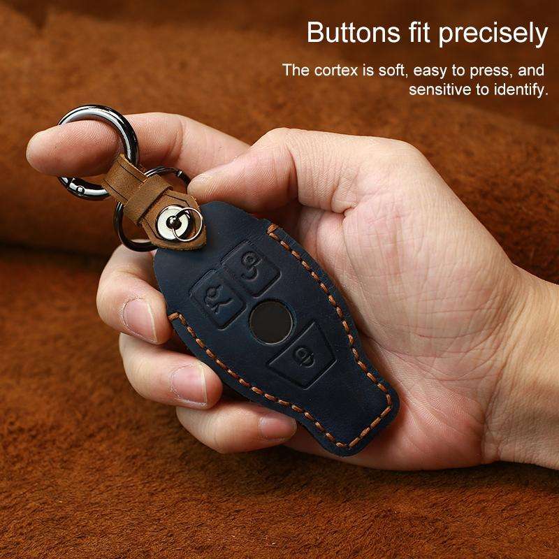 For Mercedes-Benz Old Style Car Cowhide Leather Key Protective Cover Key Case (Blue)