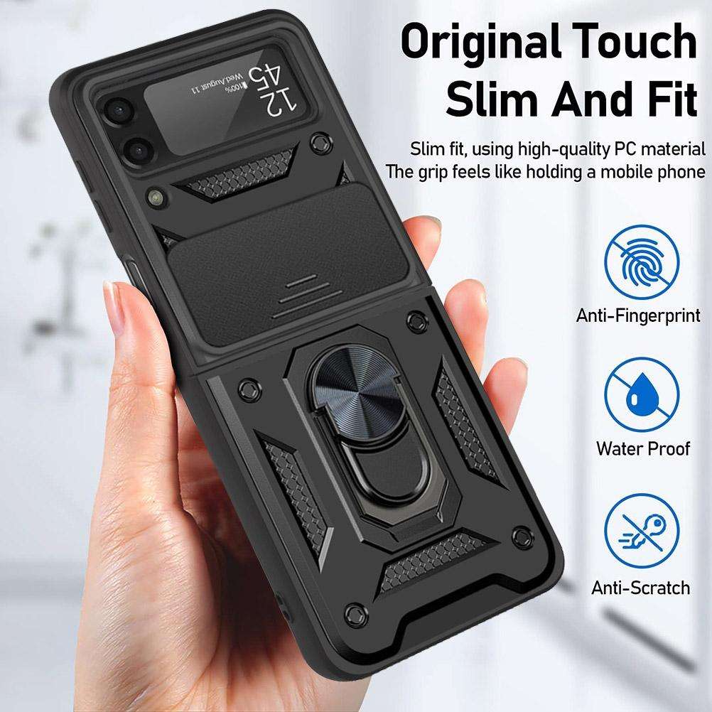 For Samsung Galaxy Z Flip4 Sliding Camera Cover Design TPU+PC Protective Phone Case(Black)