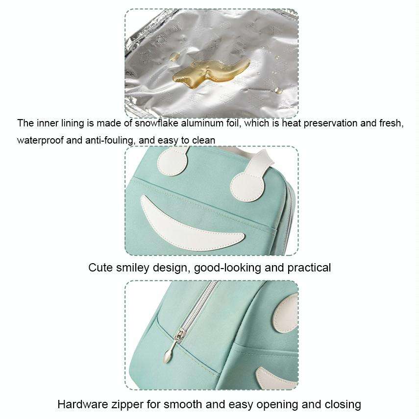 Smiley Lunch Bag with Leather Handles, Size: S (Green)