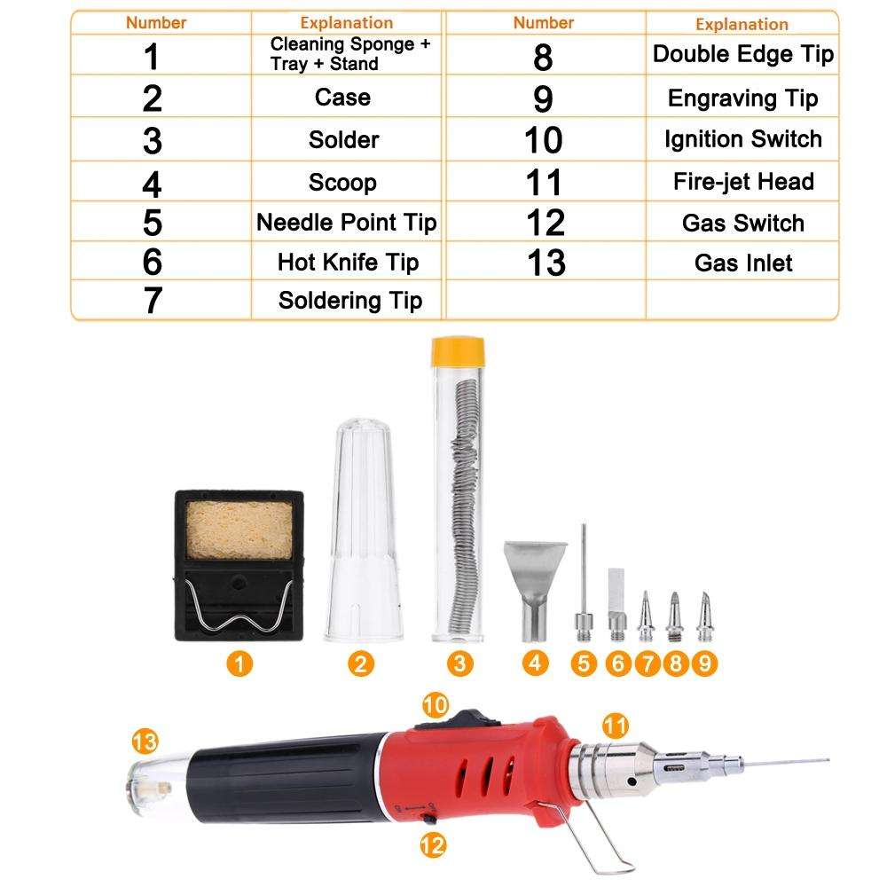 HS-1115K 10-in-1 Multifunctional Gas Soldering Iron Tool Set(Gold Handle)