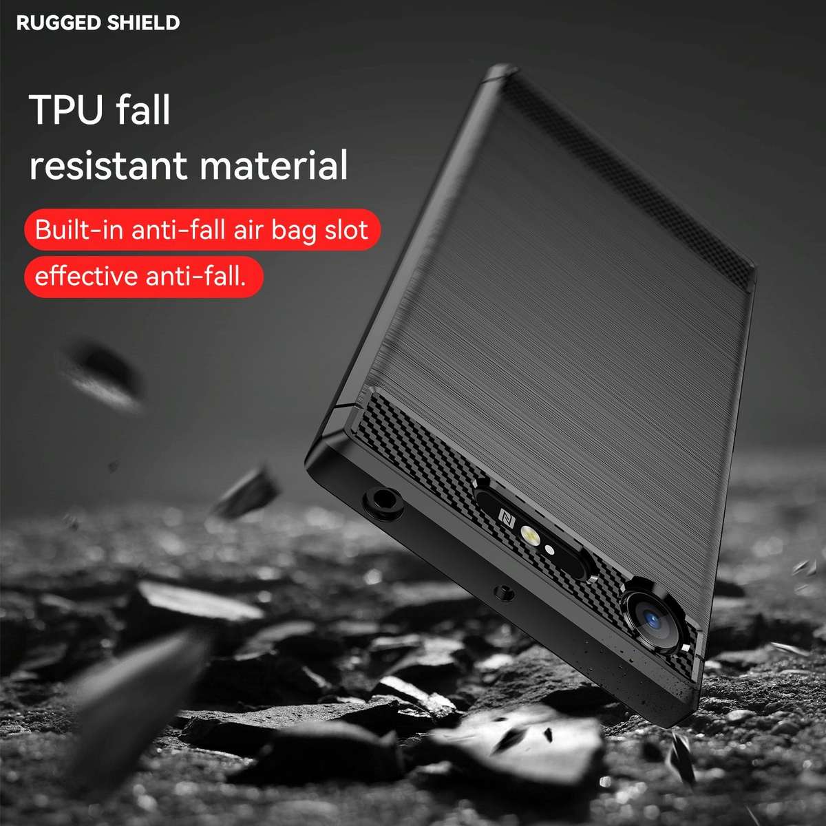 For Sony Xperia XZ1 Brushed Texture Carbon Fiber TPU Phone Case(Black)