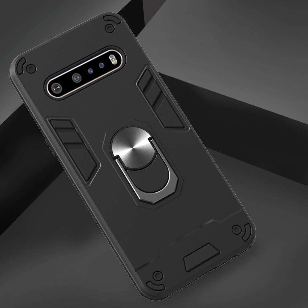 For LG V60 ThinQ 5G 2 in 1 Armour Series PC + TPU Protective Case with Ring Holder(Black)