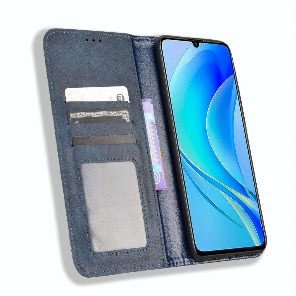 For Huawei nova Y70 / nova Y70 Plus Magnetic Buckle Retro Texture Leather Phone Case(Blue)