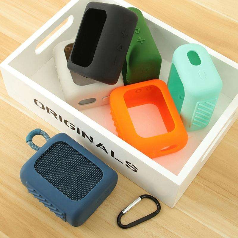 For JBL GO3 Bluetooth Speaker Silicone Cover Portable Protective Case with Carabiner(Mint Green)